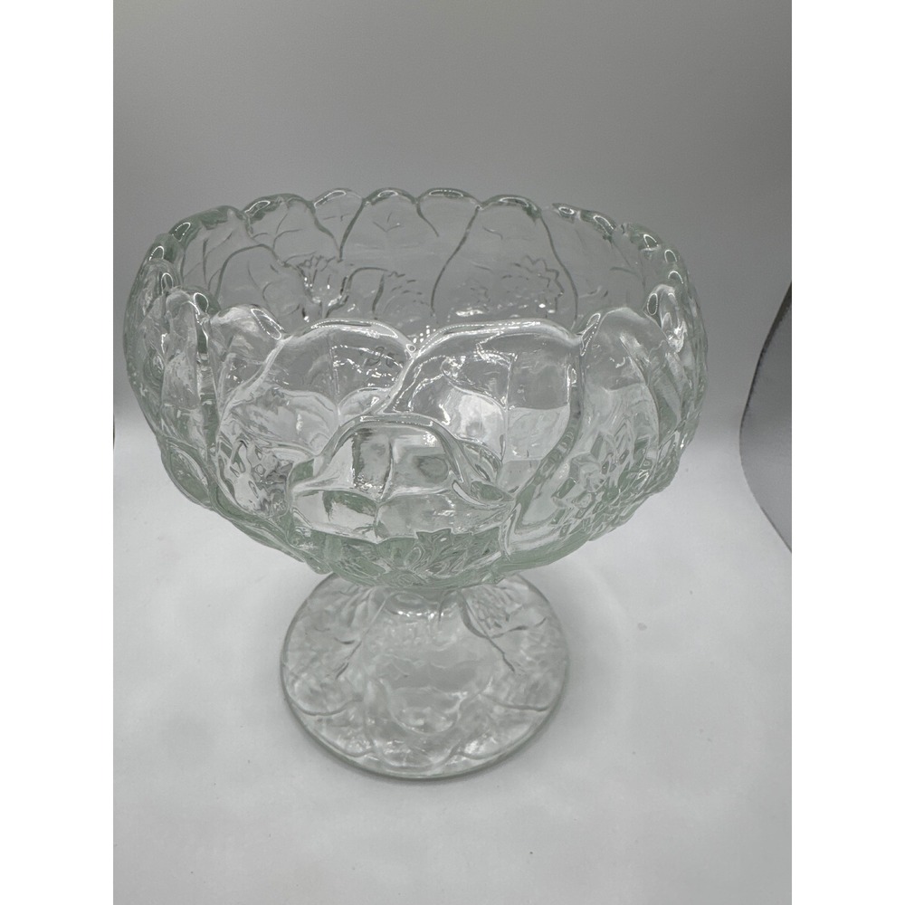 Fenton Water Lily Clear Glass Pedestal Bowl Scalloped Floral Compote 6x7